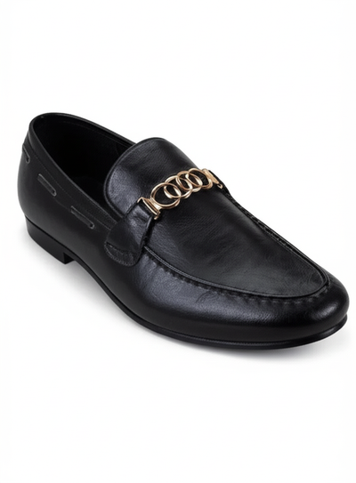 Black Leather Chain-Link Loafers