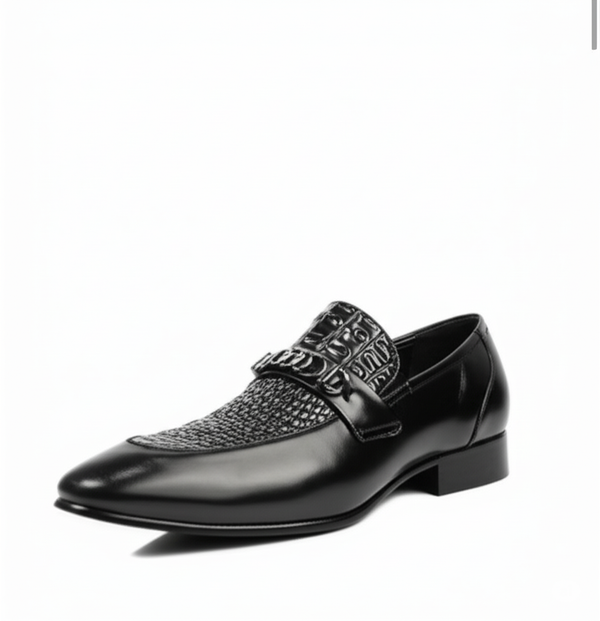 Men's Black Alligator Texture Loafers
