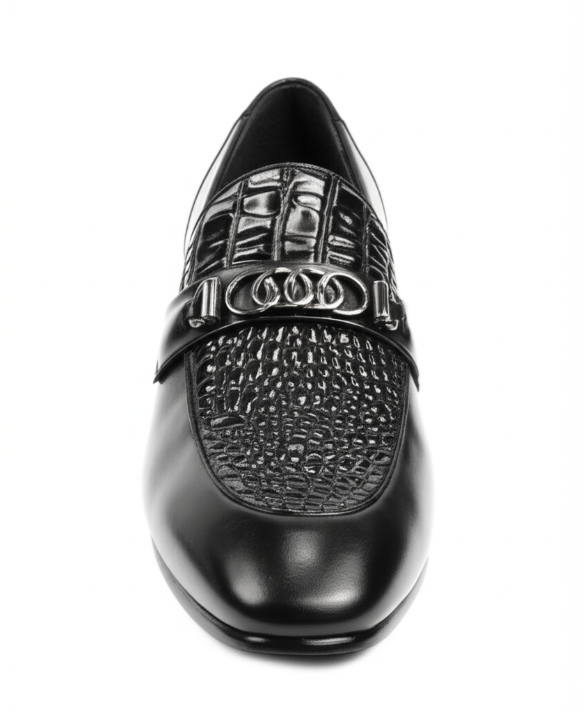 Men's Black Alligator Texture Loafers