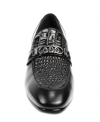 Men's Black Alligator Texture Loafers