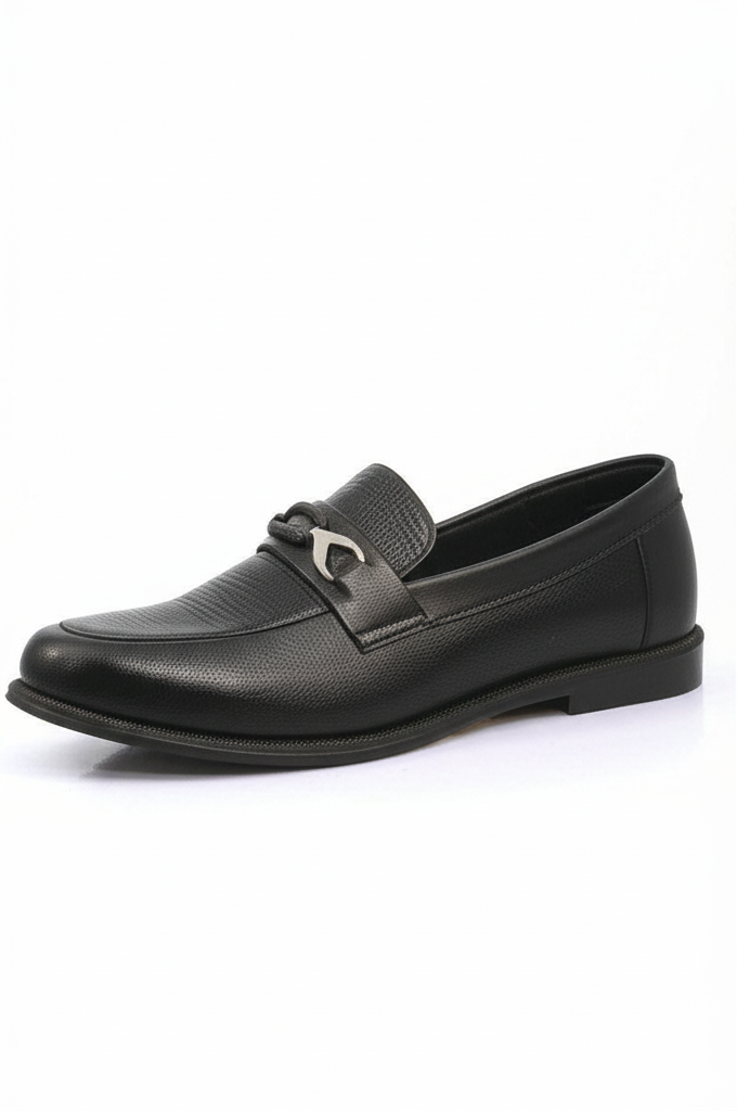 Textured Leather Buckle Loafers