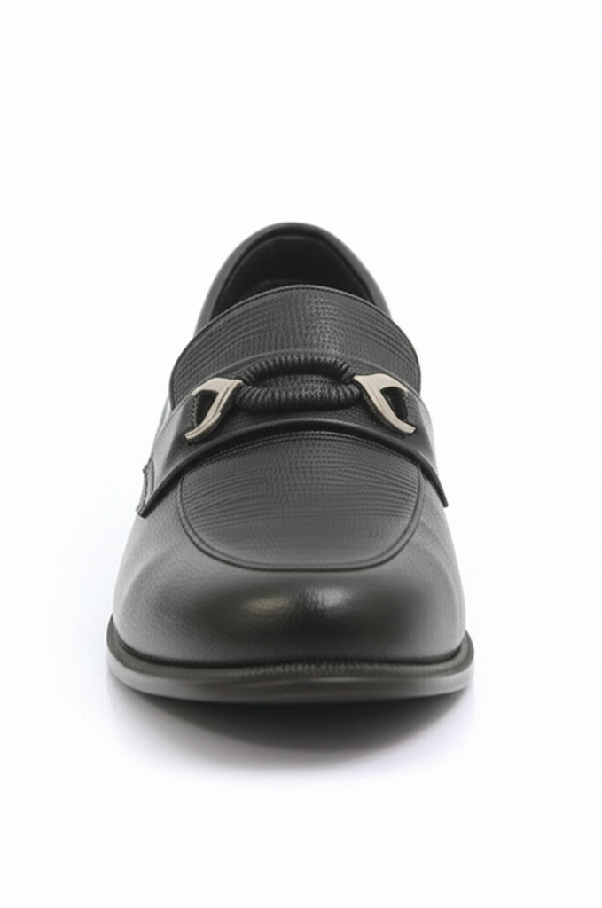 Textured Leather Buckle Loafers