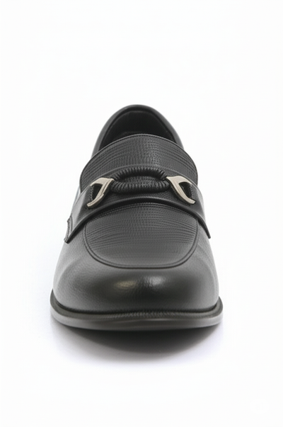 Textured Leather Buckle Loafers
