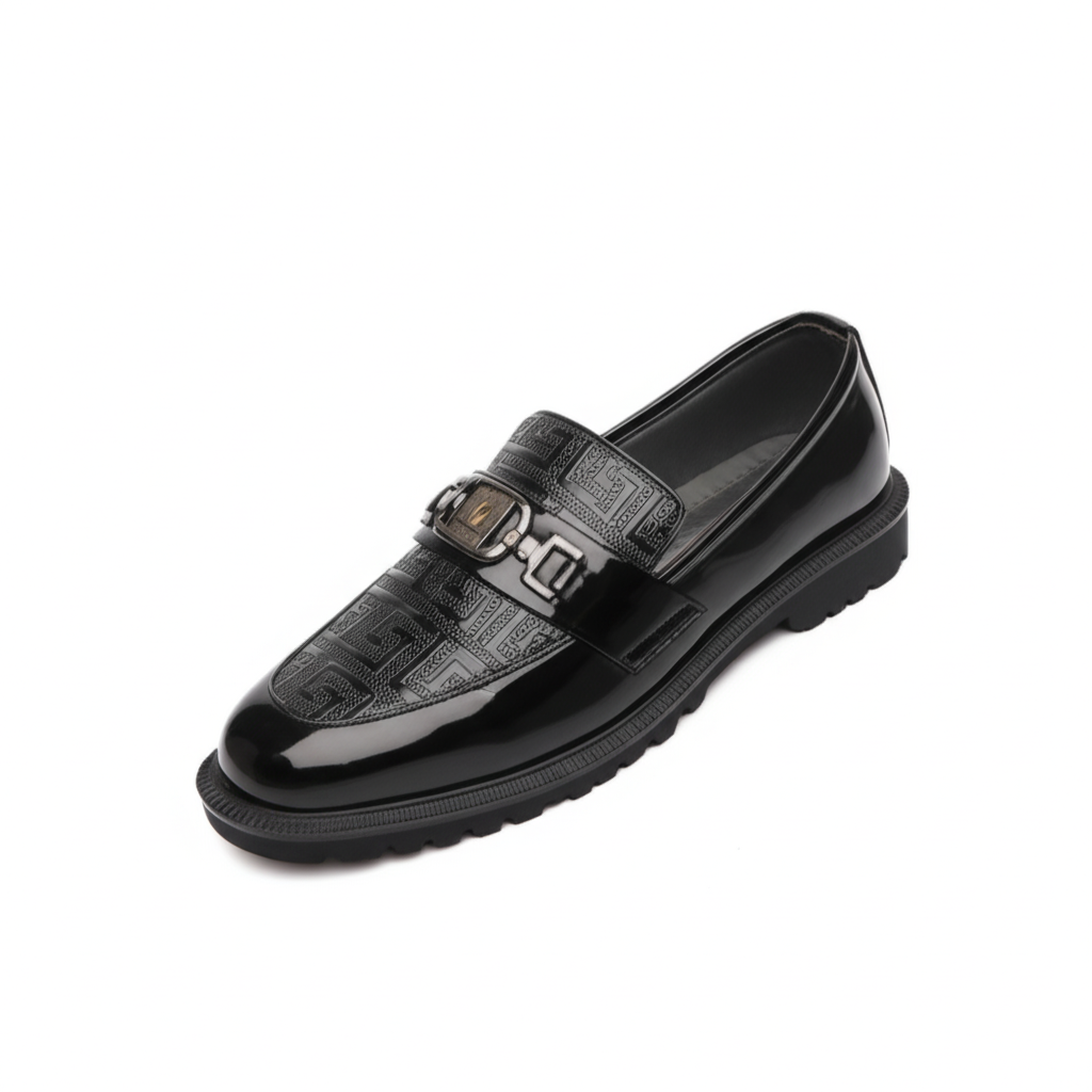Geometric Precision: Men's Black Loafers