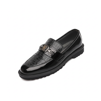 Geometric Precision: Men's Black Loafers