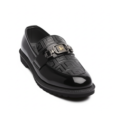 Geometric Precision: Men's Black Loafers