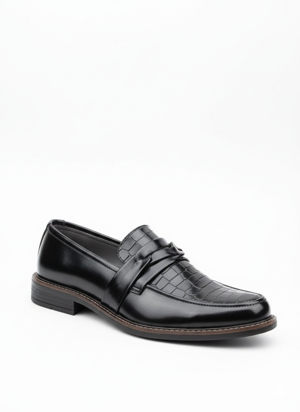 Refined Black Crocodile-Embossed Loafers