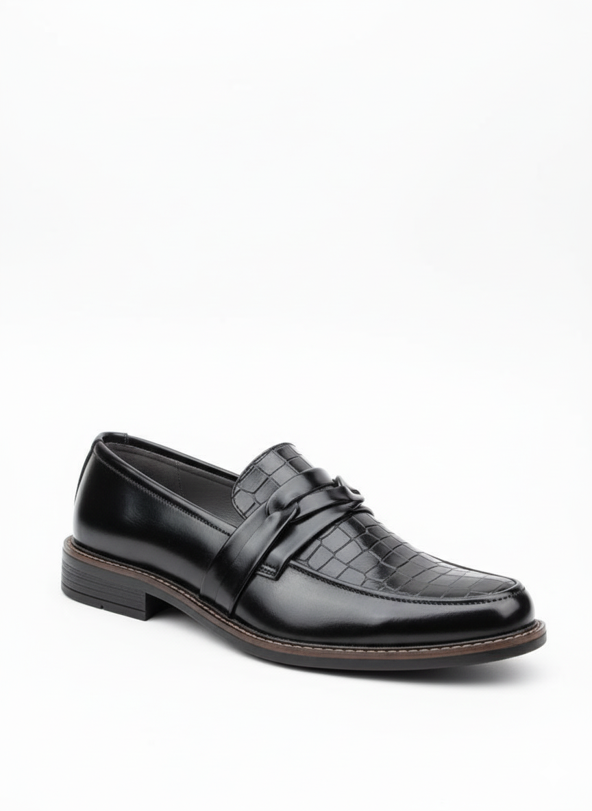 Refined Black Crocodile-Embossed Loafers