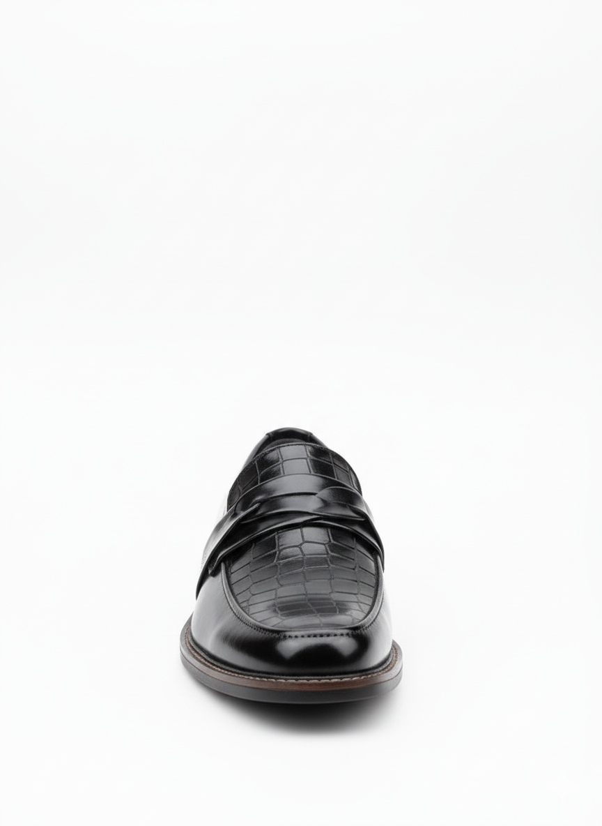Refined Black Crocodile-Embossed Loafers