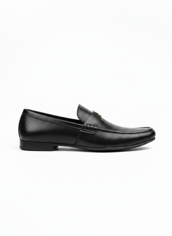 Perforated Leather Logo Loafers