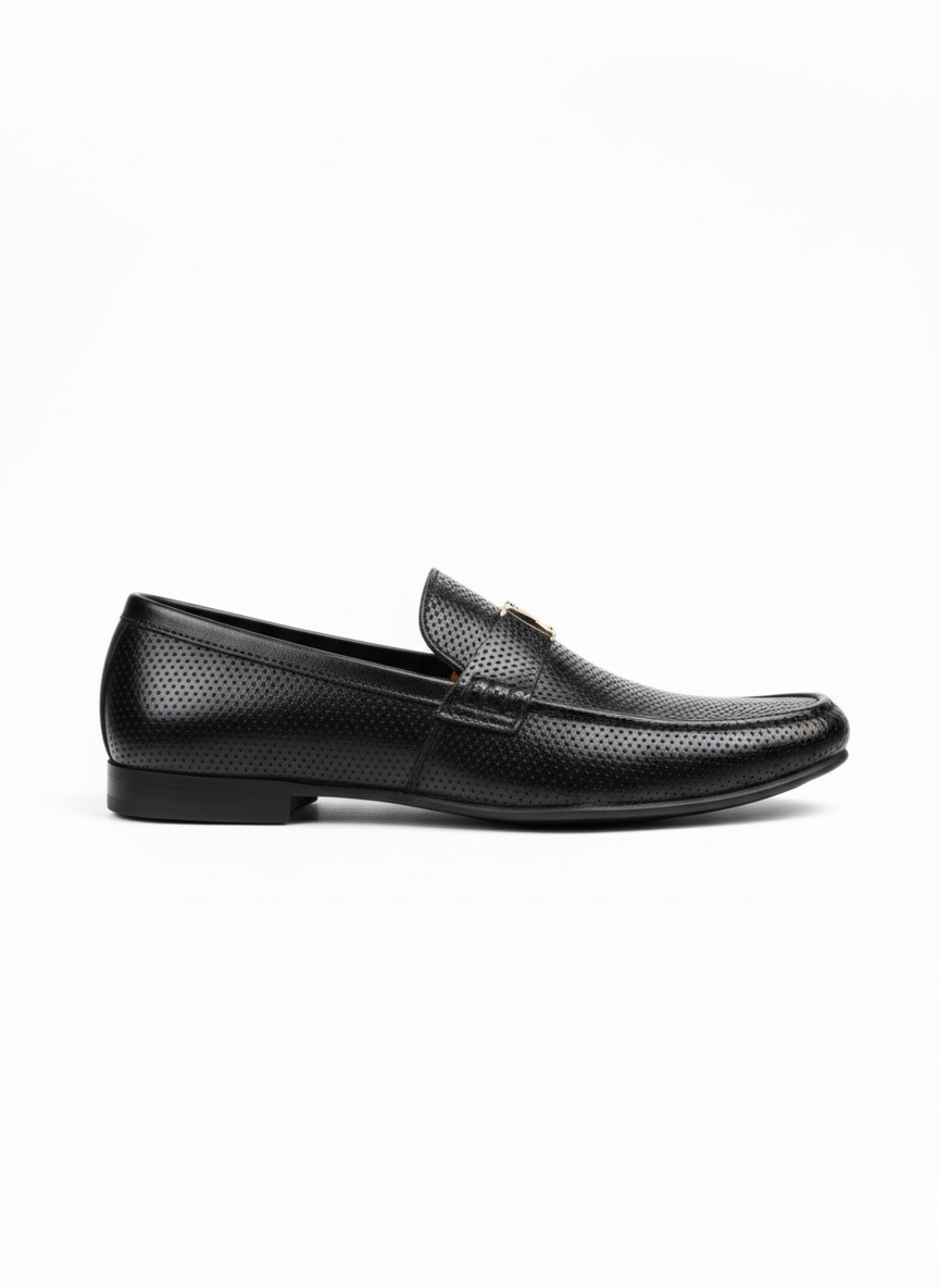 Perforated Leather Logo Loafers