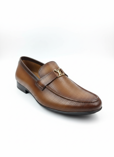 Perforated Leather Logo Loafers