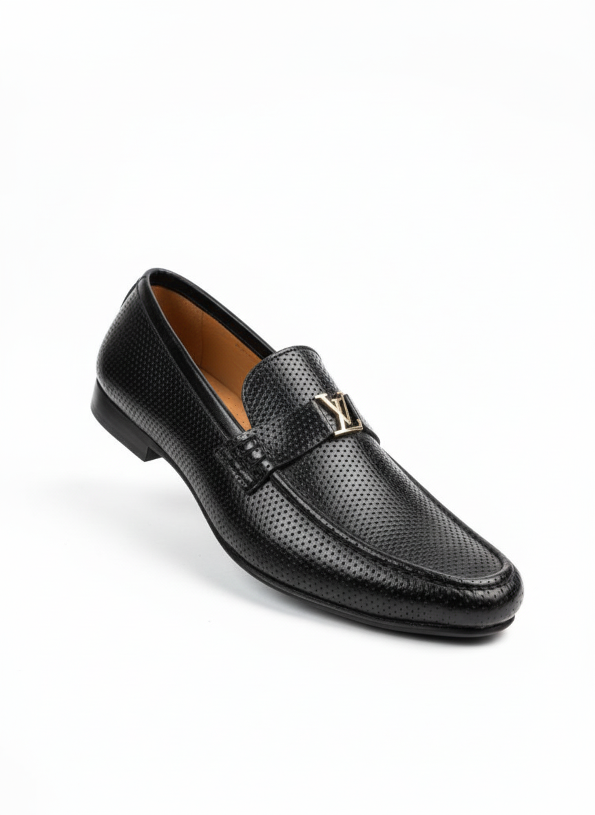 Perforated Leather Logo Loafers