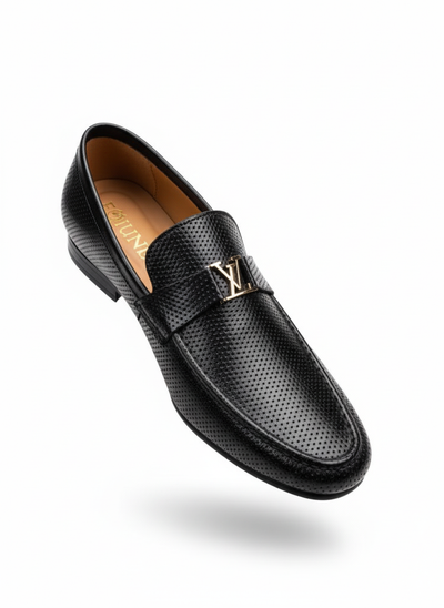 Perforated Leather Logo Loafers