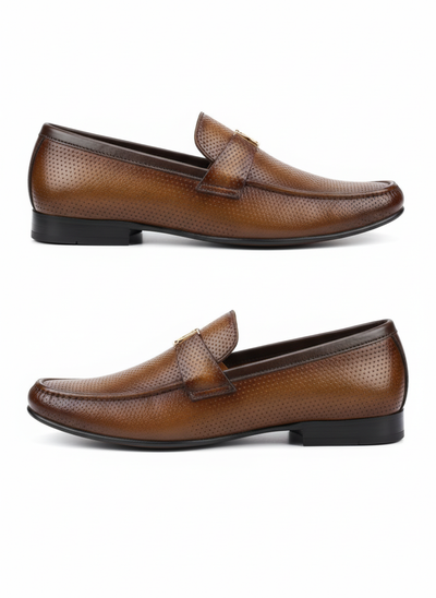 Perforated Leather Logo Loafers