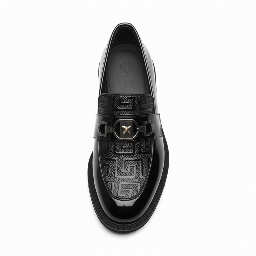 Geometric Precision: Men's Black Loafers
