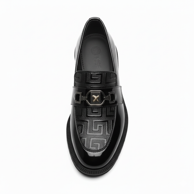 Geometric Precision: Men's Black Loafers