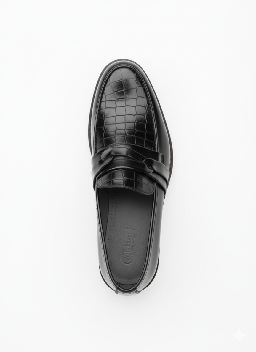 Refined Black Crocodile-Embossed Loafers