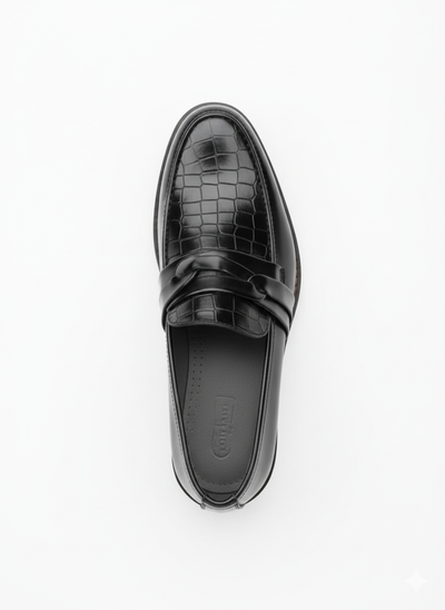Refined Black Crocodile-Embossed Loafers