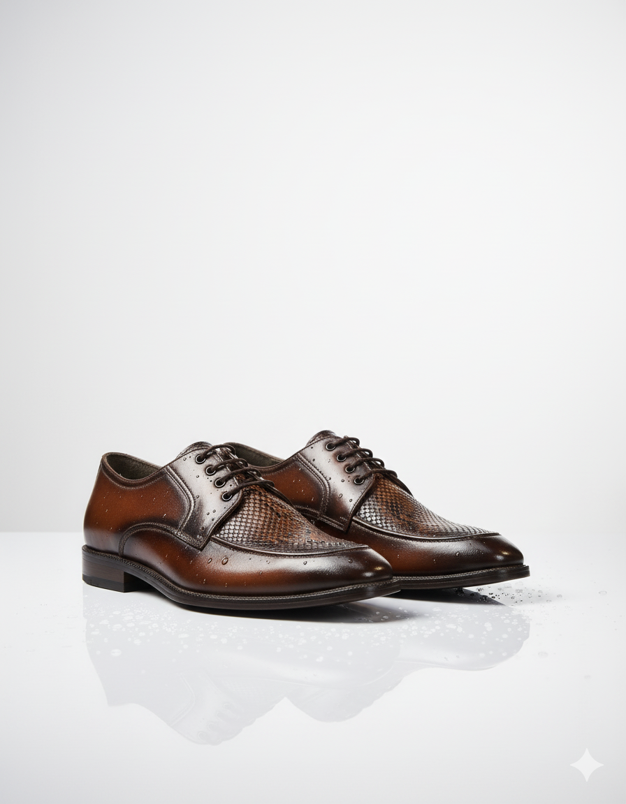 Burnished Brown Textured Brogue Dress Shoes