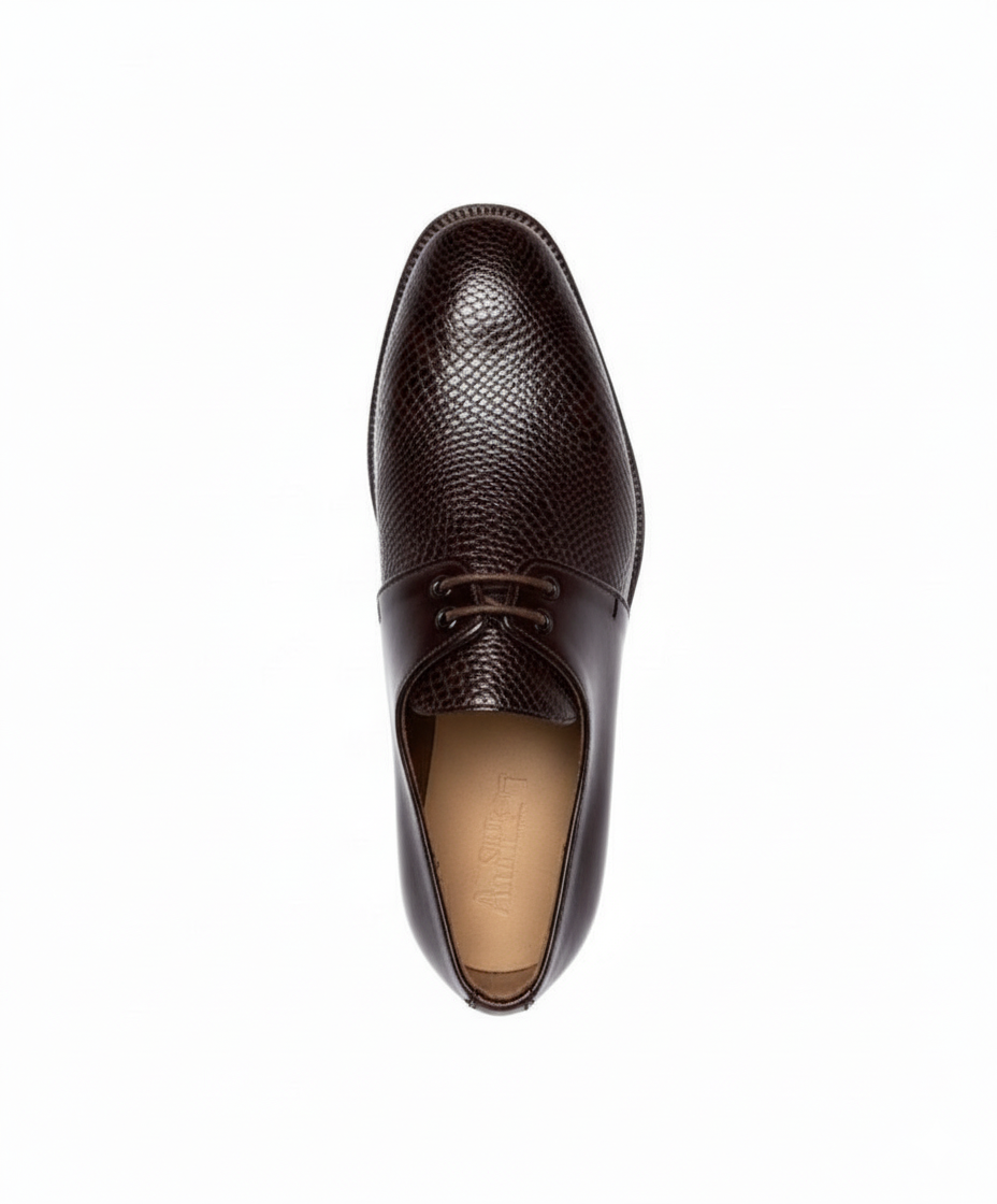 Luxurious Brown Lizard-Embossed Derby Shoes