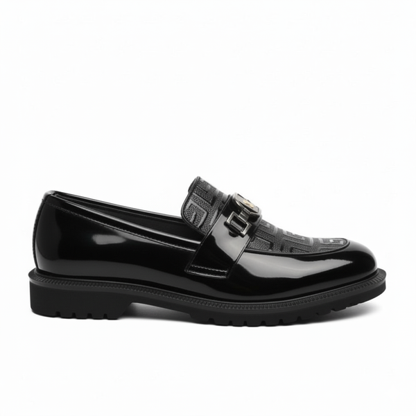 Geometric Precision: Men's Black Loafers