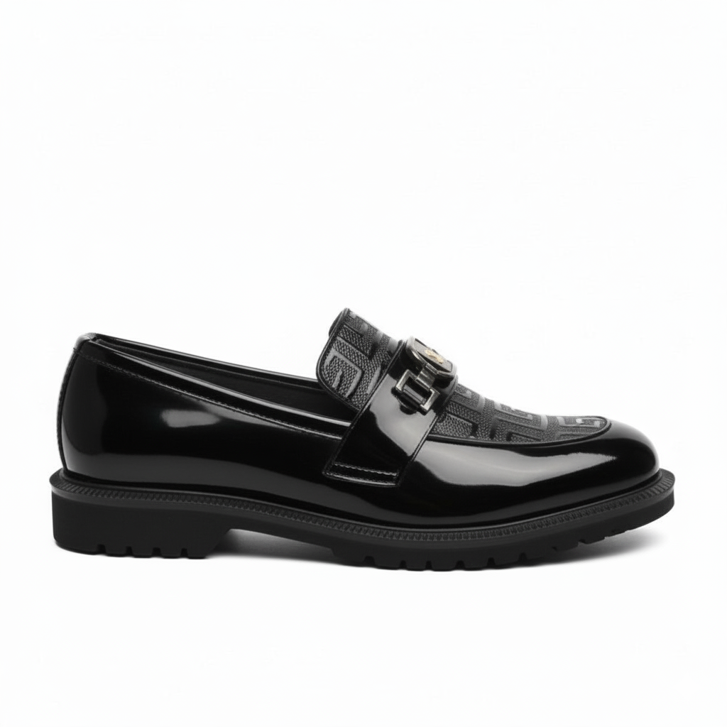 Geometric Precision: Men's Black Loafers