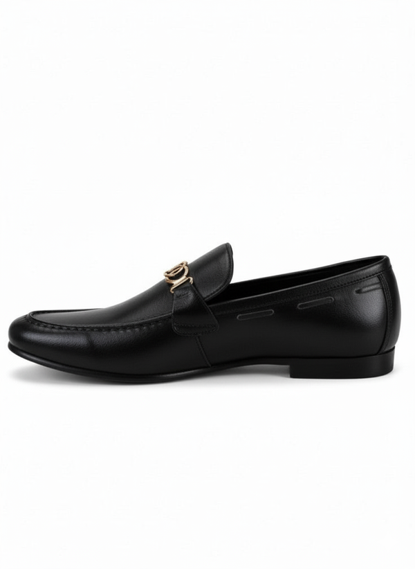 Black Leather Chain-Link Loafers